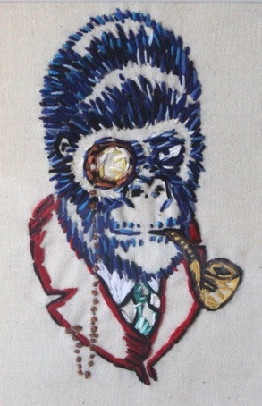 Victorian Smoking Monkey Gorilla - Embroidery by Tickle And Smash
